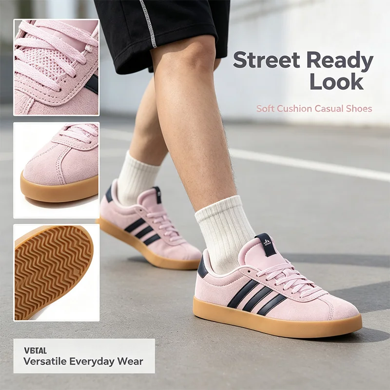 Adidas Pink Black Low-Top Casual Sneakers for Women Men Lightweight Breathable Walking Shoes Soft Sole Non-Slip Fashion Sneakers