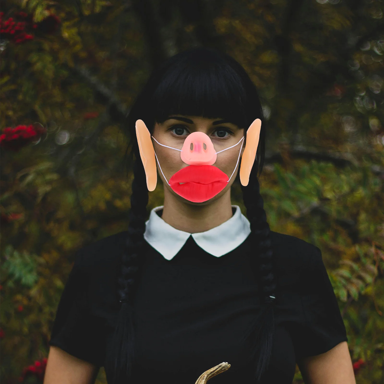 1 set Set di accessori per costumi di Halloween Realistico morbido lattice Muso Naso Orecchie Labbro per adulti Bambini Durevole Indossabile Gioco di ruolo per feste