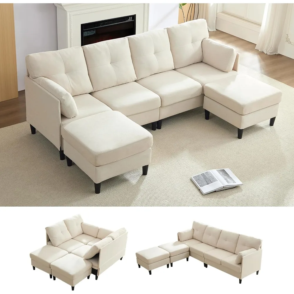 

Sectional Home Sofa Living Room, Modern U-Shaped Sofa Couches with Double Chaise, Upholstered 4 Seater Sofa for Living Room