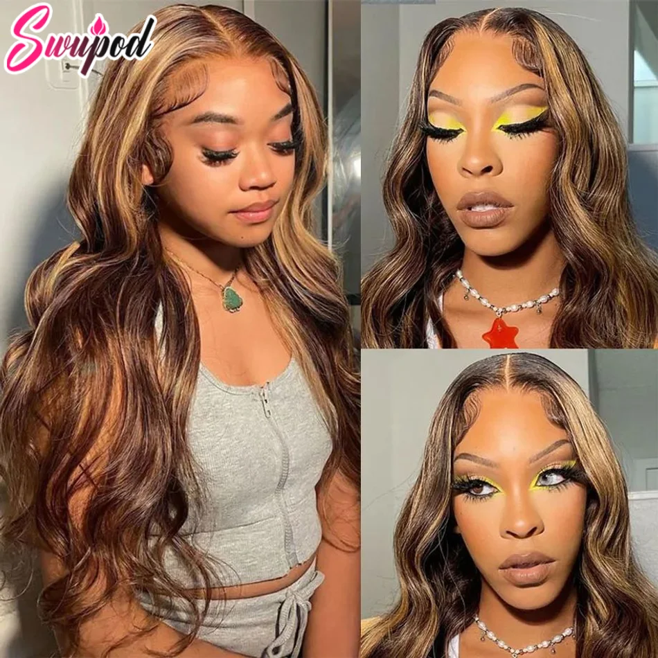 

30-дюймовые цветные мелированные человеческие волосы Парики Бразильские объемные волны Парики фронта шнурка для женщин 13x4 13x6 Hd Прозрачный свободный волнистый парик