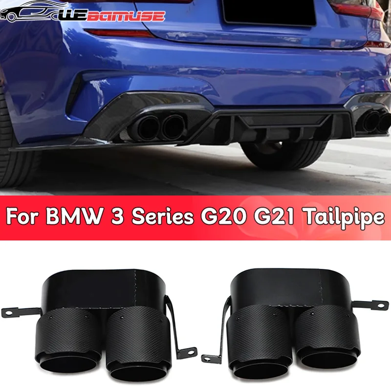 1 Pair Carbon Fiber Exhaust Tip Muffler Tip For BMW G20 G21 330i 325i 2019-2021 Four Outlet Black Tailpipe Nozzle