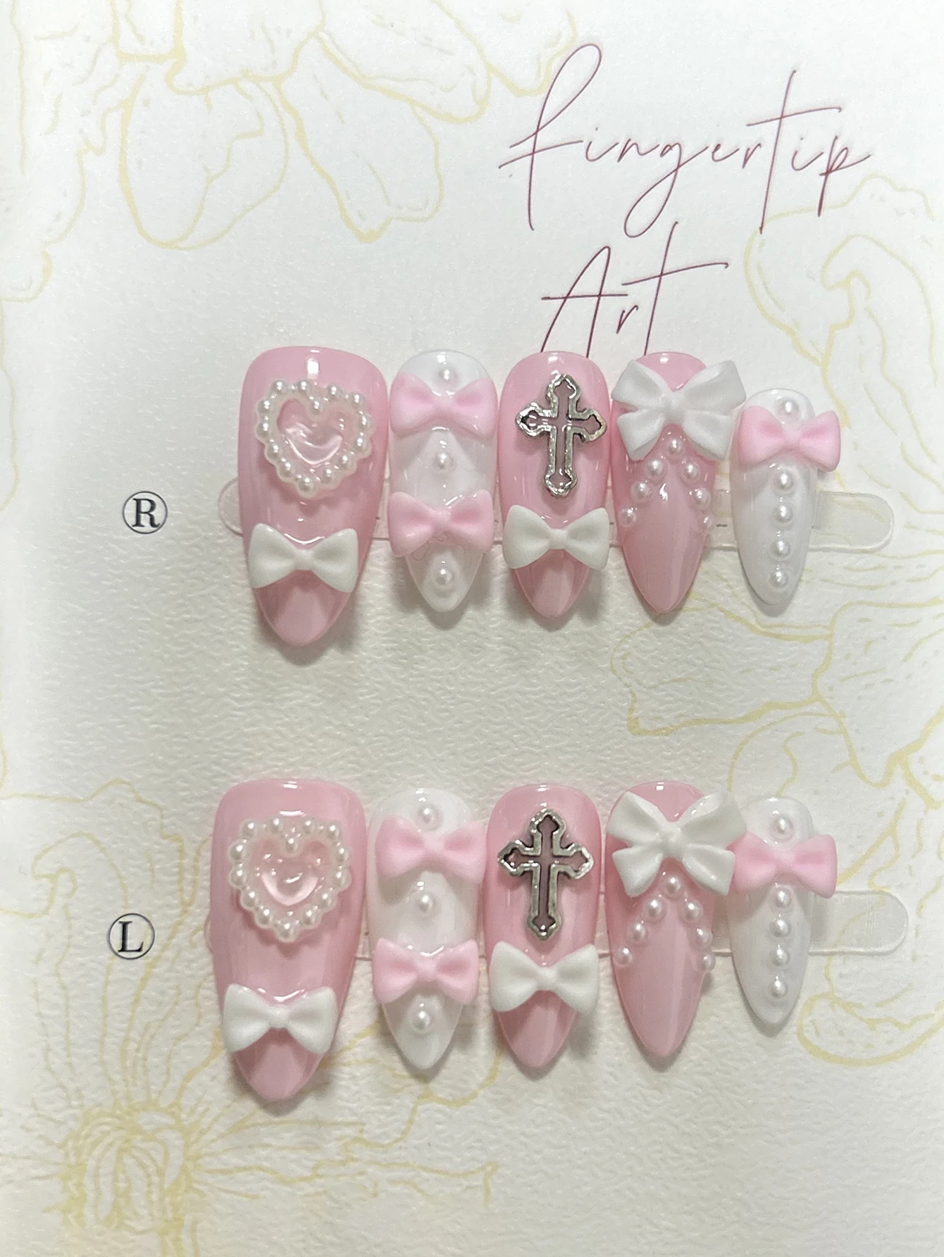 10 قطع Y2K التوابل عقدة شعر للفتيات اللؤلؤ لطيف الوردي الأبيض اليدوية الصحافة على الأظافر القلب الصليب يامي Kawaii الفن الأظافر وهمية