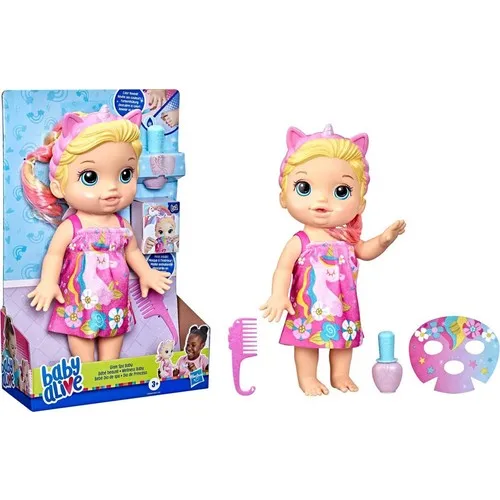 Baby Alive Spa Fun with My Baby. This adorable 12.8-inch aquatic doll wears a pink molded swimsuit and attached themed headband.