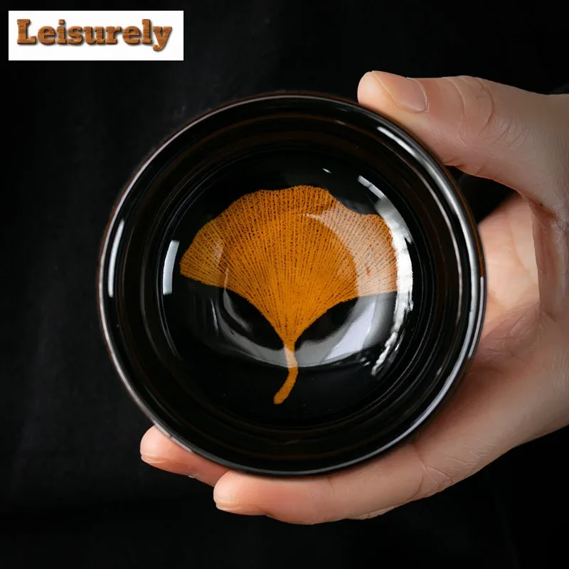 Chinese Tianmu Glazed Ceramic Teacup Creative Bamboo Hat Tea Cup Peacock Opening Screen Tea Bowl Kiln Chnge Pu'er Chazhan Teaset