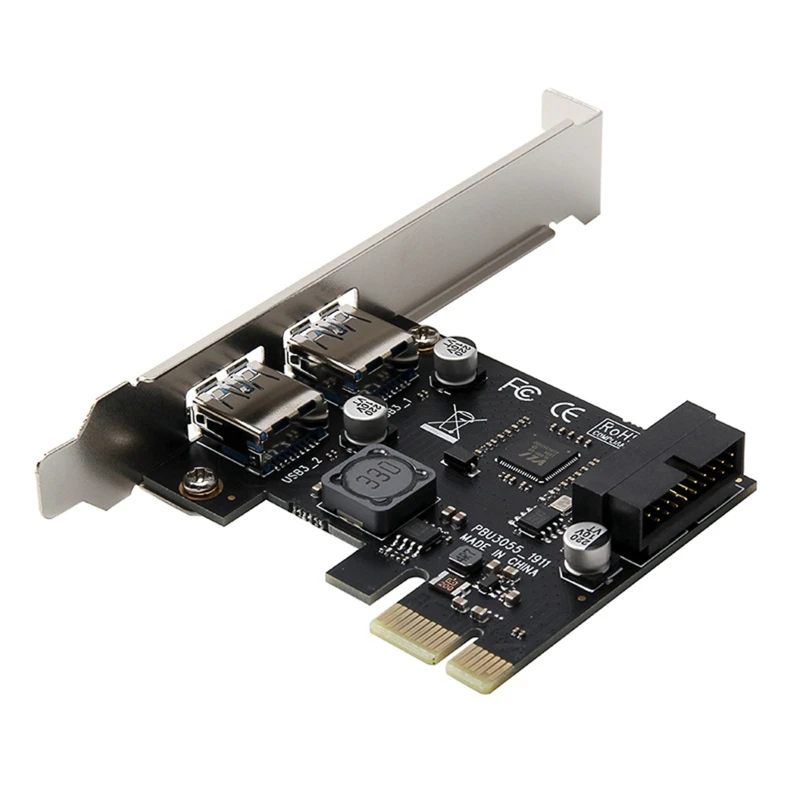 Adaptador PCI-E a USB 3,0 2 puertos PCI súper rápido para tarjeta expansión con conector interno 19 pines para