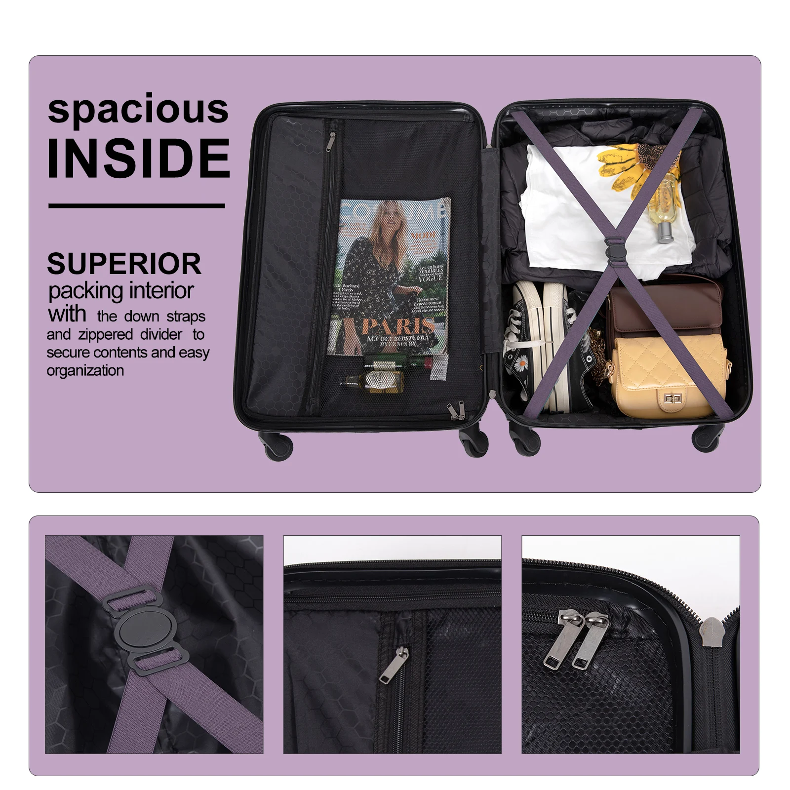 Travelhouse Hardshell Suitcase ABS+PC Luggage Sets Lightweight Durable Suitcase with TSA Lock,3-Piece Set (20/24/28)