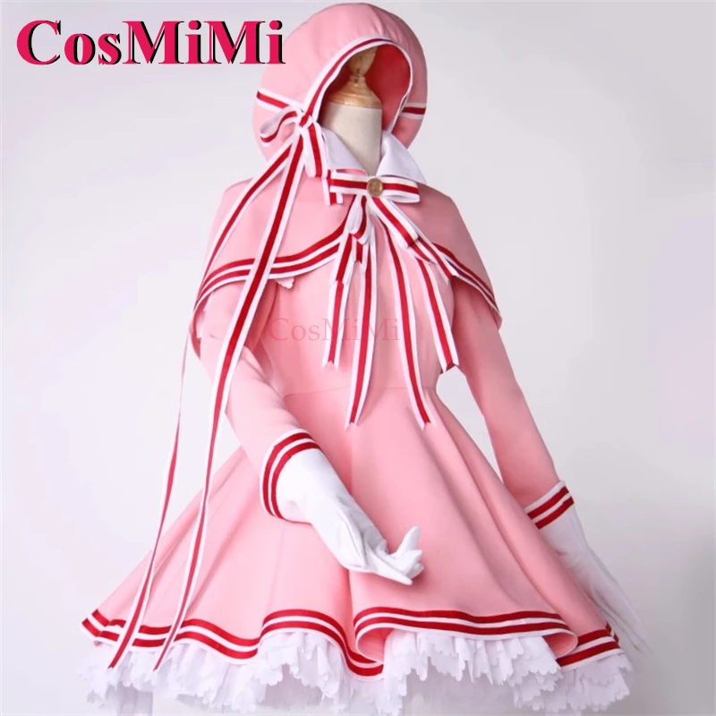 CosMiMi Cardcaptor Sakura Kinomoto Sakura Косплей Костюм Прозрачная карта Розовая боевая форма Карнавальная одежда для ролевых игр S-XL