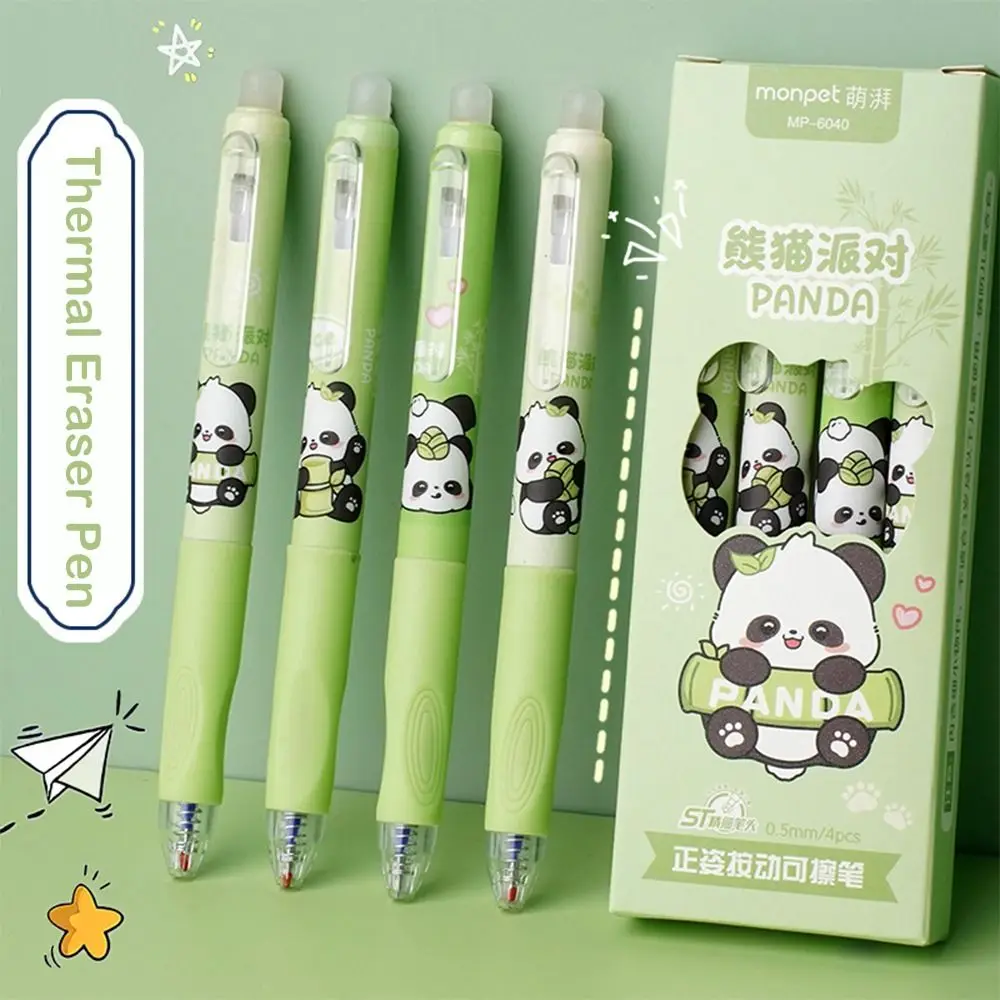 4 Pcs Cute Panda Erasable Gel Pens, 0.5mm Blue/Black Soft Grip Signature Pens for Cute Girl Students Office School Gifts
