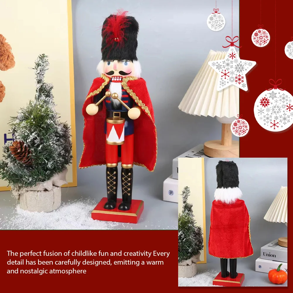 38CM Christmas Nutcracker Soldier Xmas Desktop Ornament Wooden Handicraft Soldier Puppet Christmas Gift Home Office Decoration