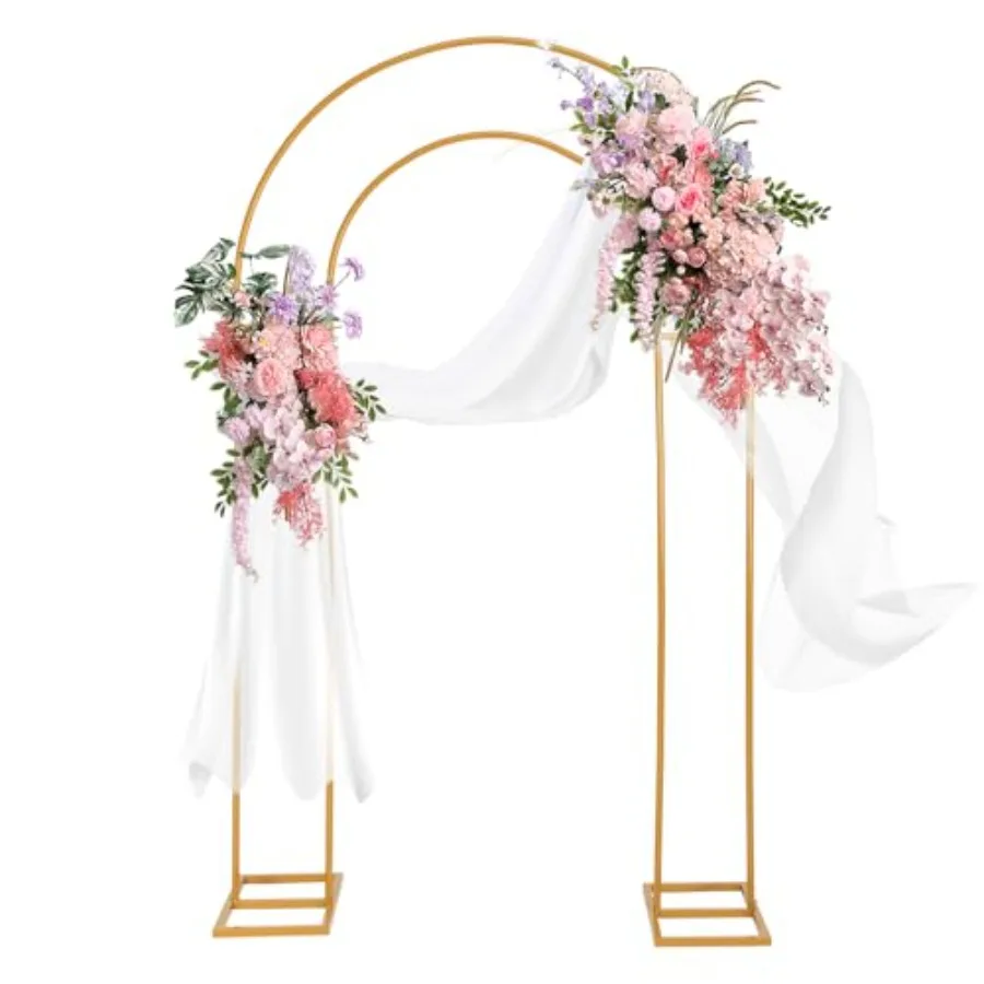 

Open Arch Backdrop Stand Gold Metal Double Arch Backdrop Stand U Shaped Frame 7.2ft×4.4ft Flower Arches for Wedding Ceremony Ba