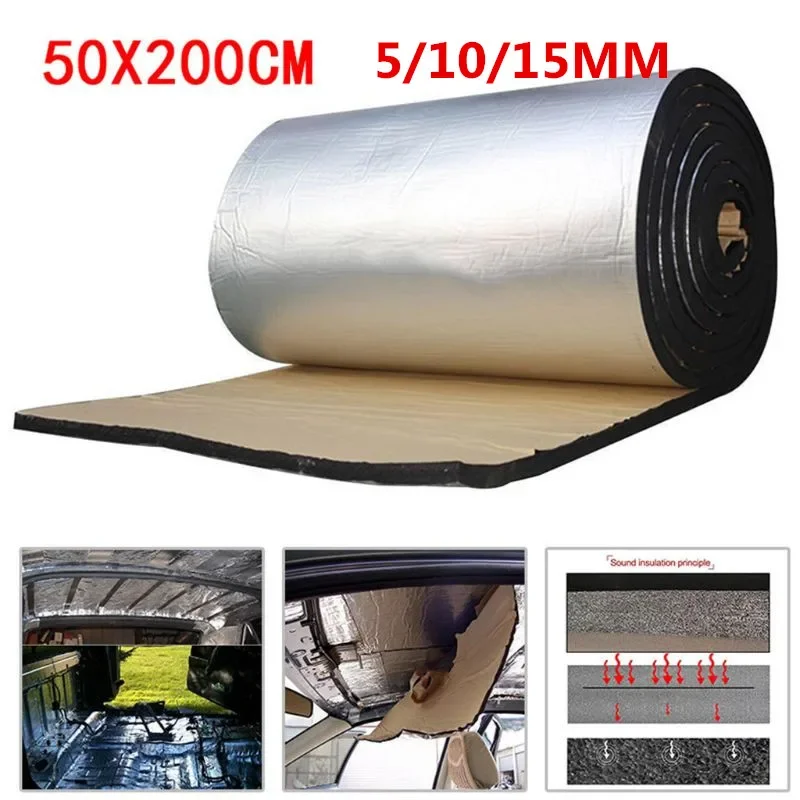 Vibration Isolation 50x200cm 5/10/15mm Car Sound Deadener Mat Noise Bonnet Insulation Deadening for Hood Engine Sticker Auto
