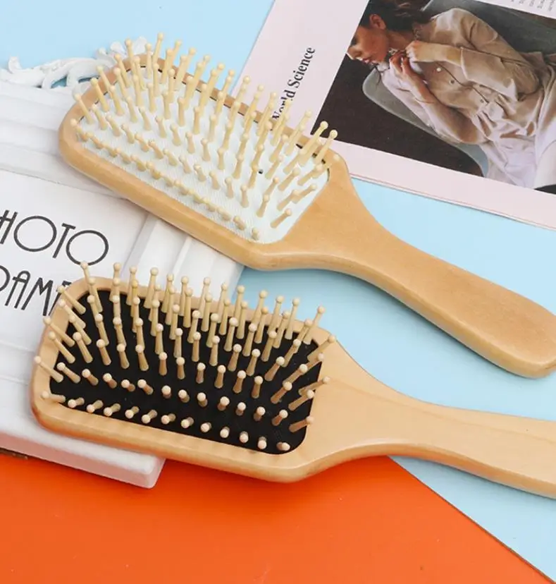 

60Pcs New fashion natural high-quality wooden bamboo needle black rubber balloon massage comb anti-heat anti-static comb ni96