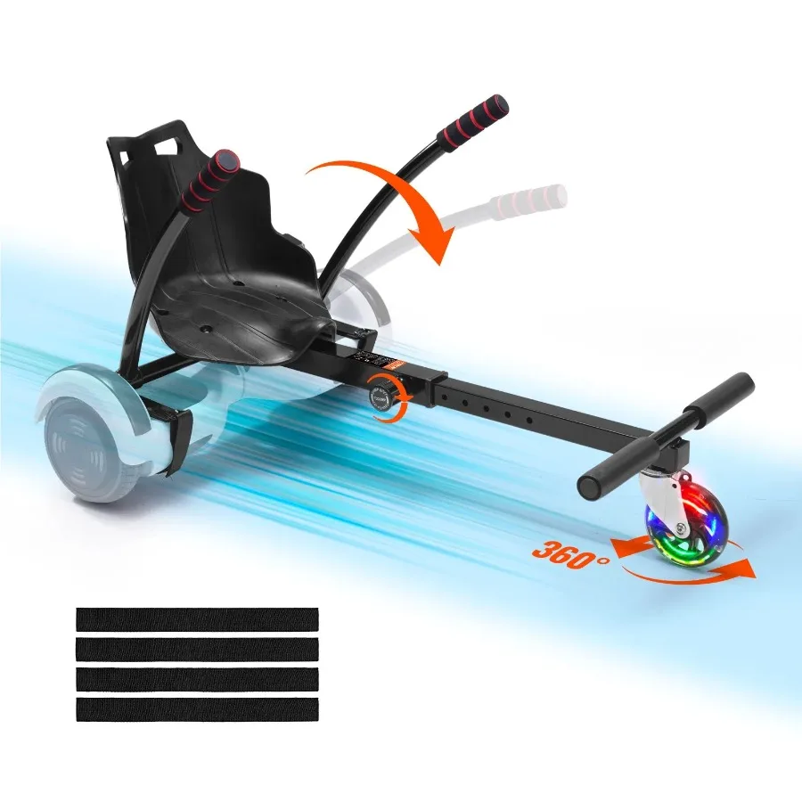

Hoverboard Seat Attachment for 6.5 8 8.5 10 Hoverboards with LED Lights Grips Control Adjustable Frame Length and 220 LBS Load