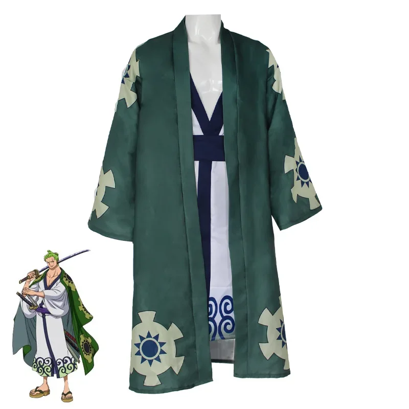 Anime Roronoa Zoro Cosplay Costume Green Kimono Men Roronoa Zoro Halloween Outfits