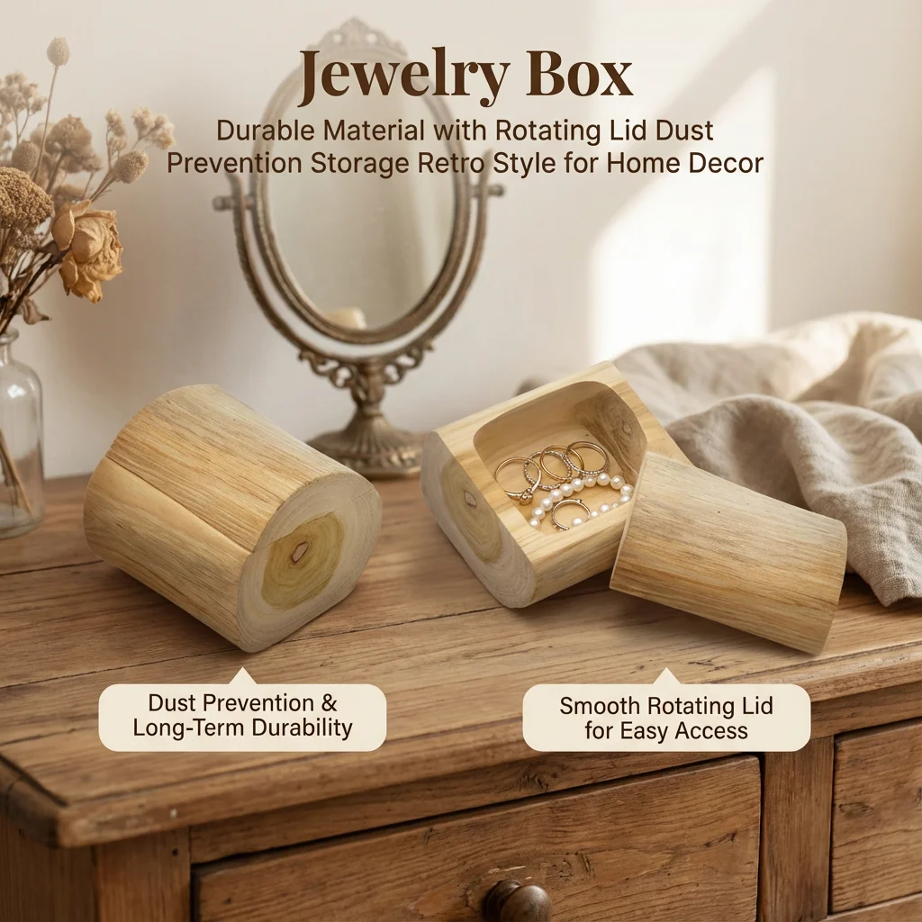

Винтажная деревянная шкатулка для драгоценностей с вращающейся крышкой, прочная шкатулка для драгоценностей, пылезащитный органайзер для хранения, домашний декор, подарок