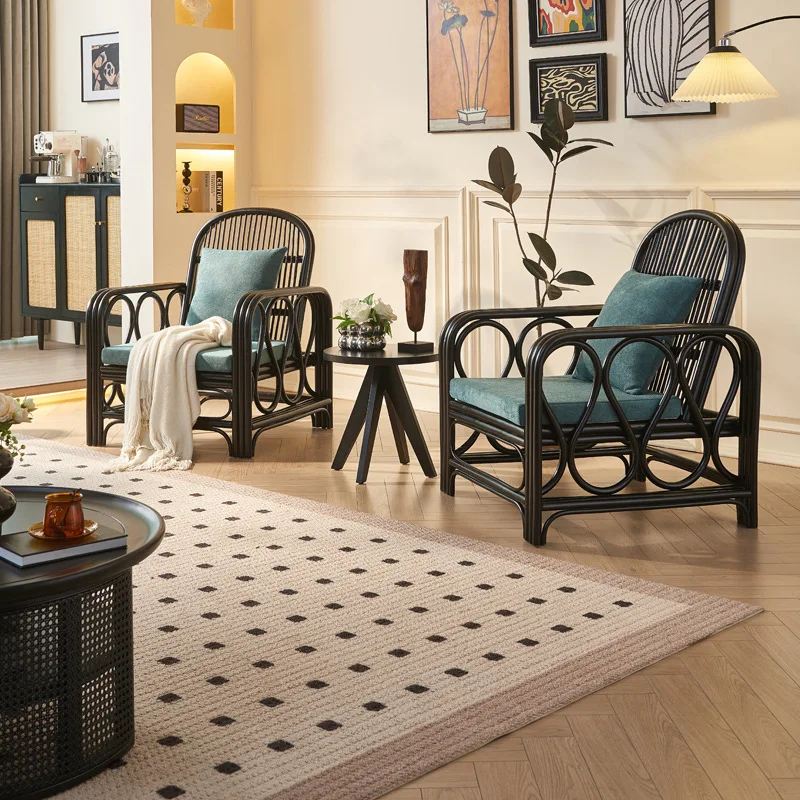 Customizable Indonesian true vine rattan chair household balcony armrest back chair hotel bed and breakfast sofa chair