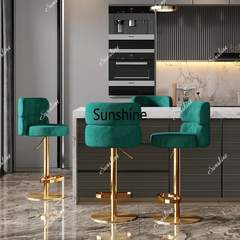 

Gold Lift Swivel Bar Stool, Luxury Modern Design with Flannel Seat & Stainless Steel Frame for Home, Hotel, Dining & Cafe