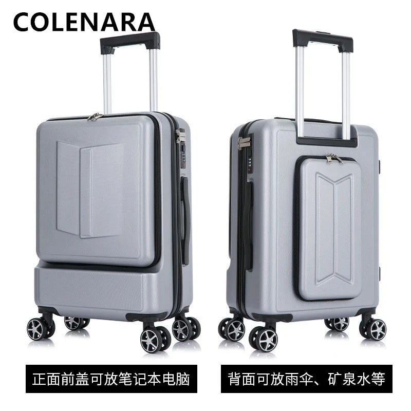 COLENARA High Quality Luggage Women's PC Trolley Case Men's Front Opening Laptop Trolley Case 20"24 Inch Carry on Suitcase