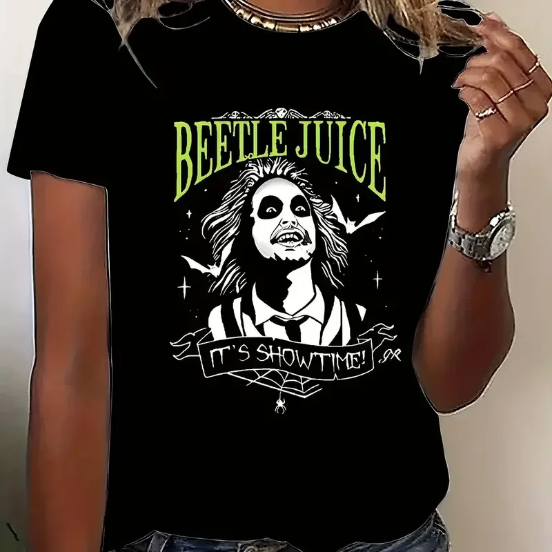 Beetle Juice Cotton Round Neck T-shirt Women's Top Black Plus Size Tee Girls Casual Tees Print Women's Pattern T-shirt Top