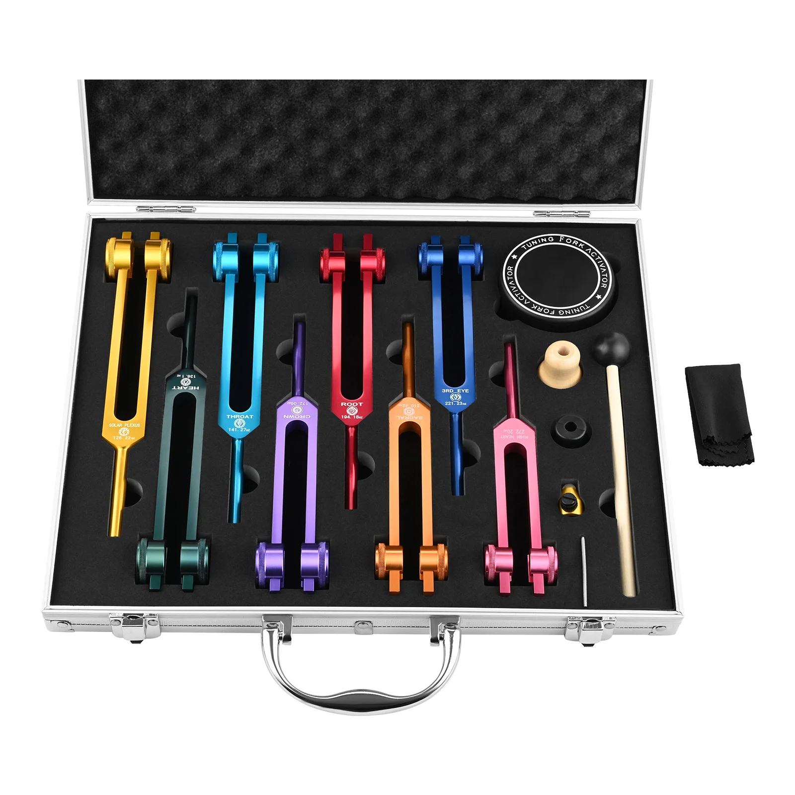 1Set 7 Chakra & 1 Soul Purpose Weighted Tuning Forks Gift Box for DNA Healing/Sound Therapy/Yoga/Meditation/Reiki practice/Relax