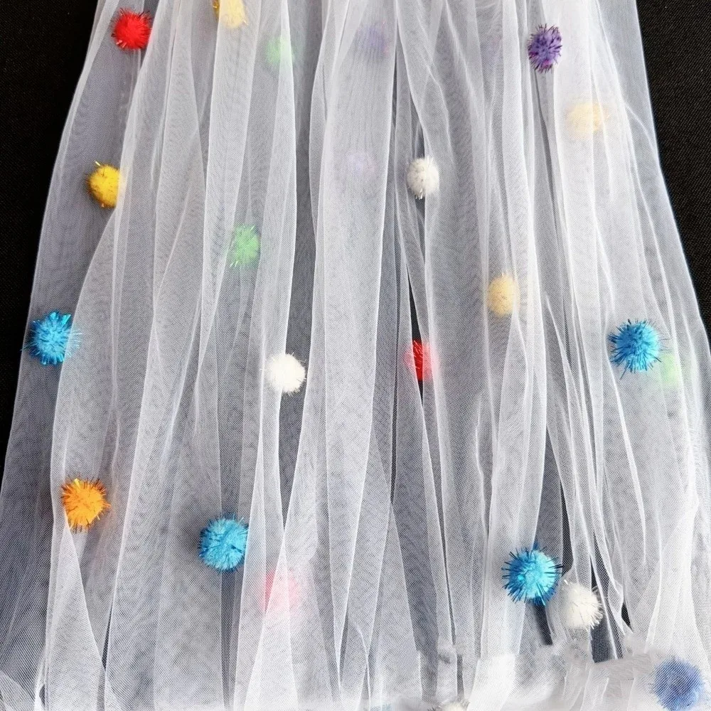 Table Flag 3D Pom-Poms Tablecloth Romantic Handmade Wedding Desktop Decoration Decorative Tulle Table Runner Room Decor