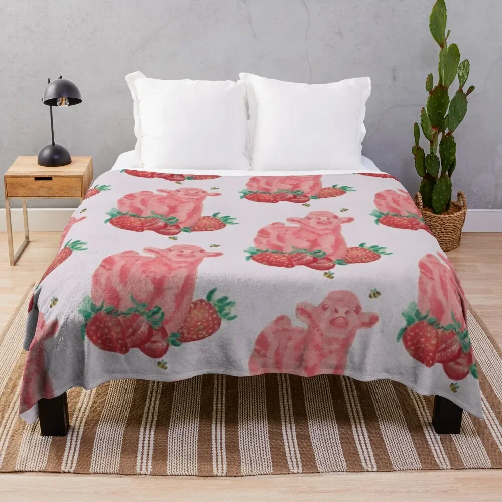 Everything Else Strawberry Cow Throw Blanket Sofa Quilt Blankets For Sofas Flannel Fabric Blankets