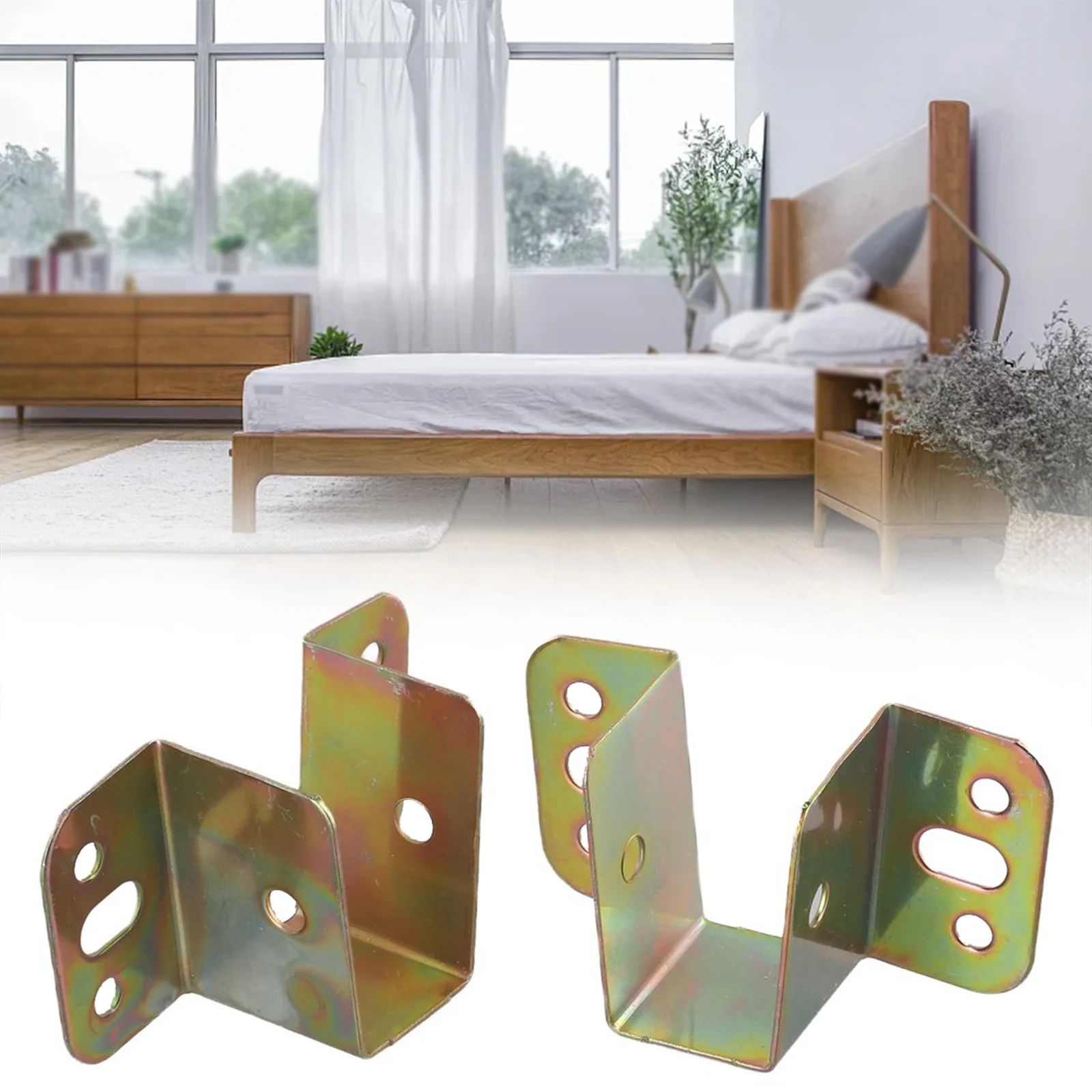 2X U Shaped Bed Frame Connector Brackets Metal Fixings Components to Secure Centre Beam and Support Bed Structure