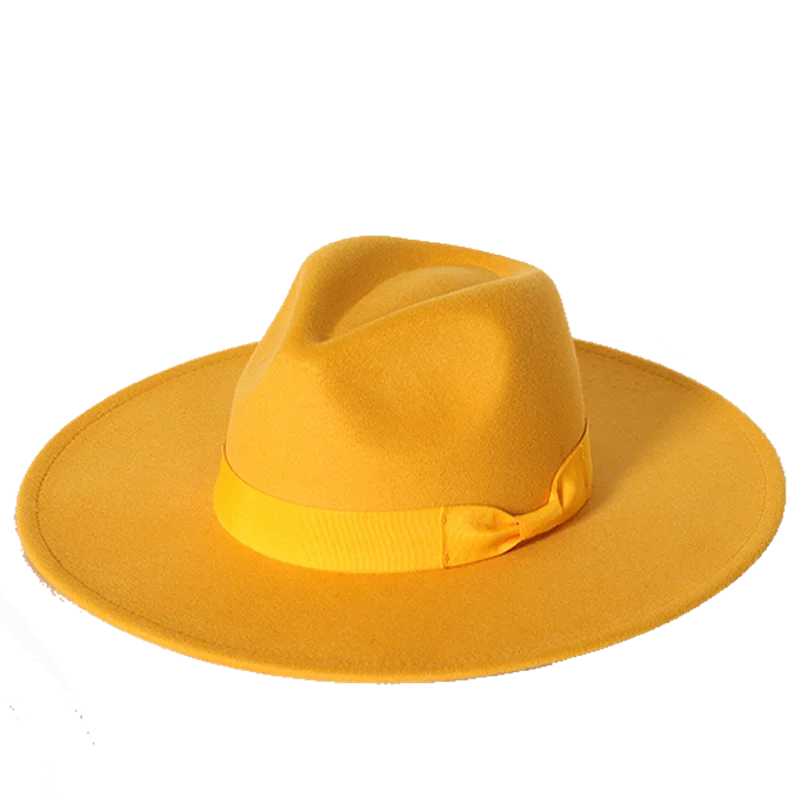 Men\'s soft fedora hat 9.5cm jazz hat fashion bow top hat peach heart top large brim jazz soft fedora hat gorras para hombres