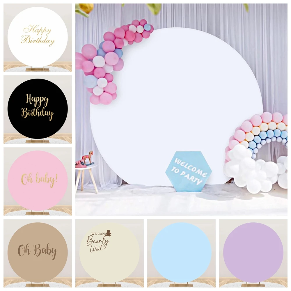 White Round Backdrop Cover Baby Shower Happy Birthday Party Wedding Custom Circle Photography Background Decor Photo Studio Prop