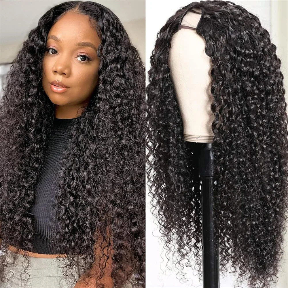 Kinky Curly Human Hair V Part Wig For Women 180% Density Beginners Friendly Machine Made V Part Kinky Curly Wigs Natural Color