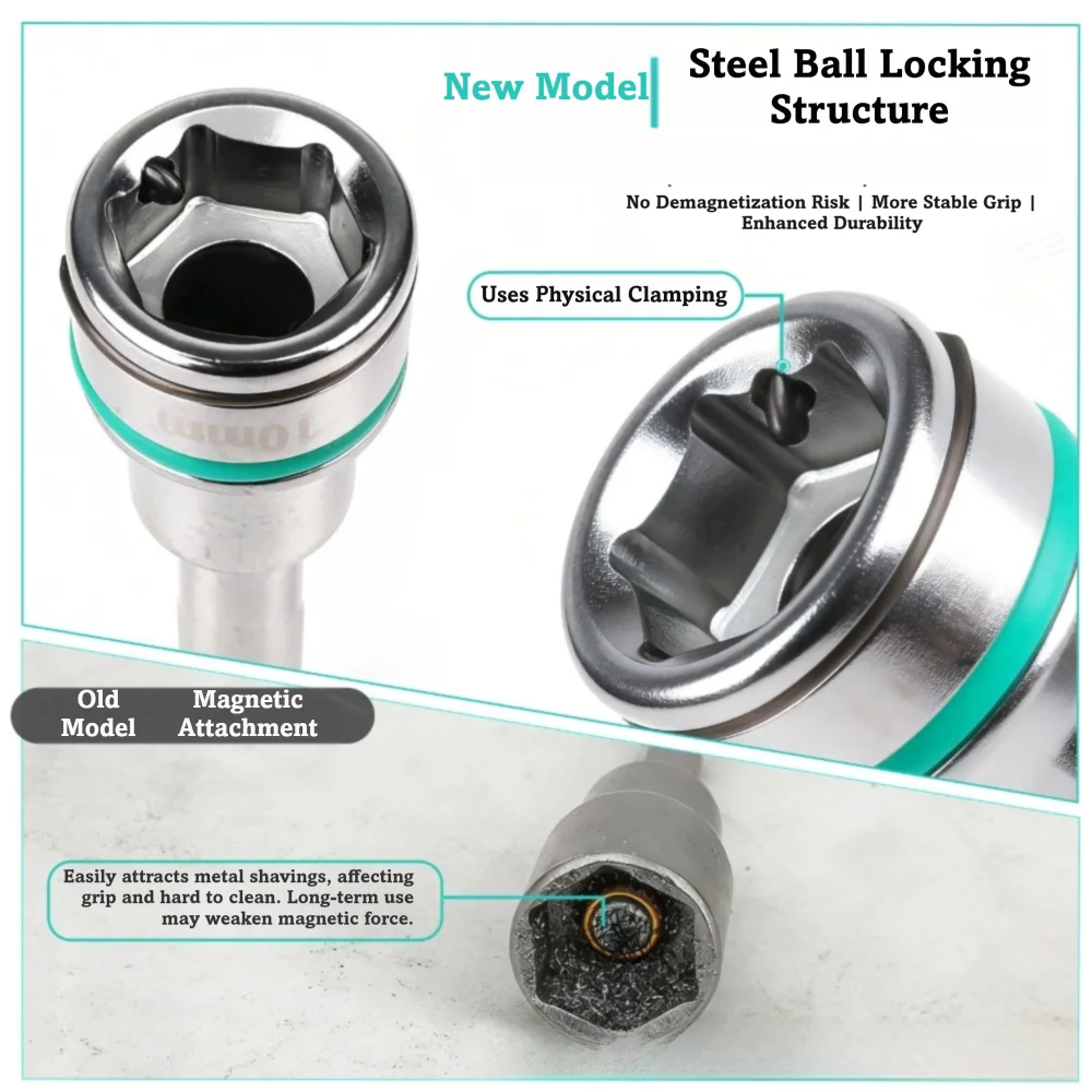 1/4 Inch Hex Shank Hex Adapter 8mm 10mm Size Non-Magnetic Option Reducer Sleeve Steel Construction Magnetic Spring Retention