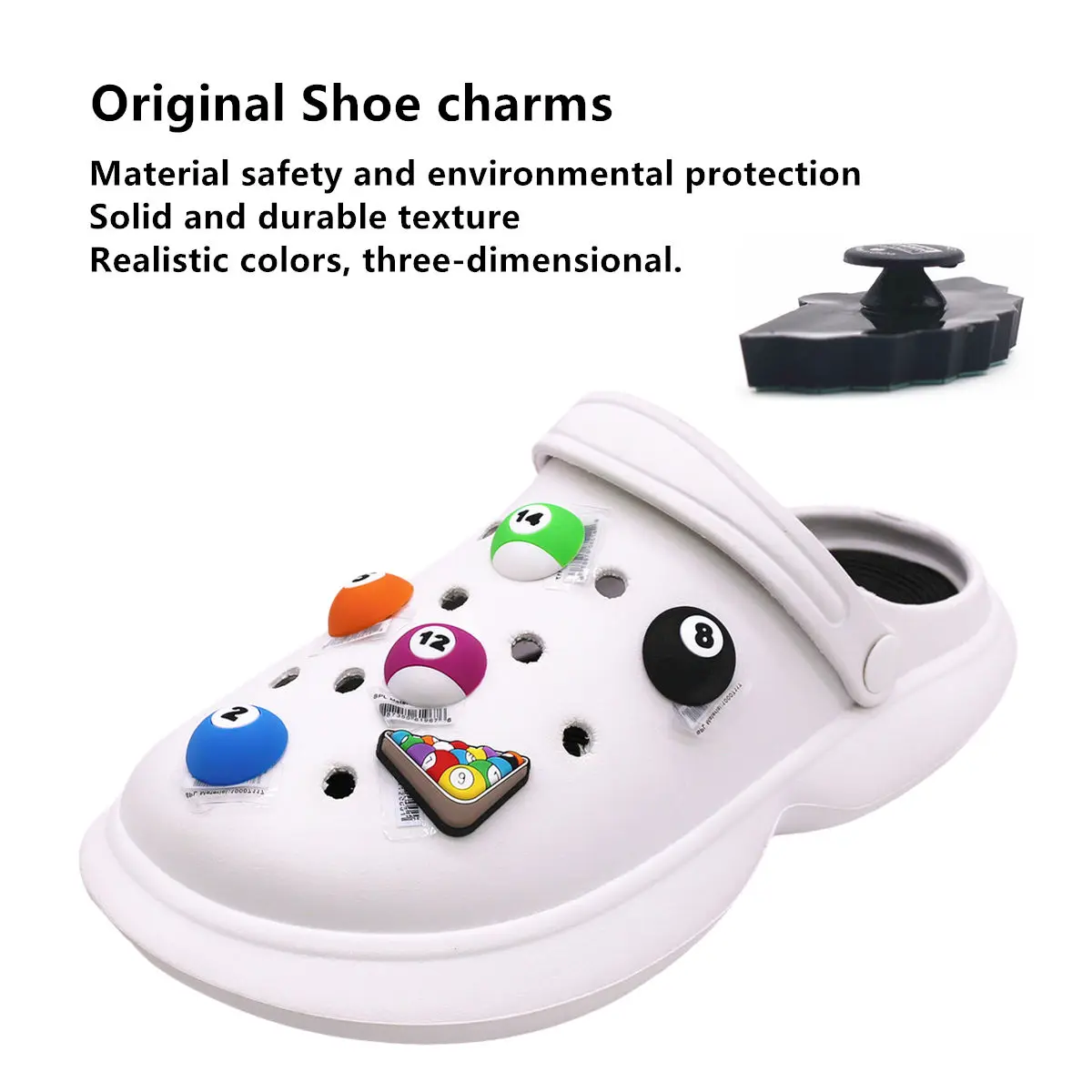 1pcs Original Snooker Style PVC Shoe Charms Designer Sandal Upper Decorations Accessories Billiard Ball Shape Clog Pin Buckle