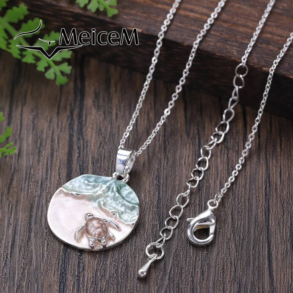 MeiceM Necklace Zinc Alloy Ocean Series Protect The Environment Theme Beach Turtle Nautical Fashion Exquisite Necklace For Women