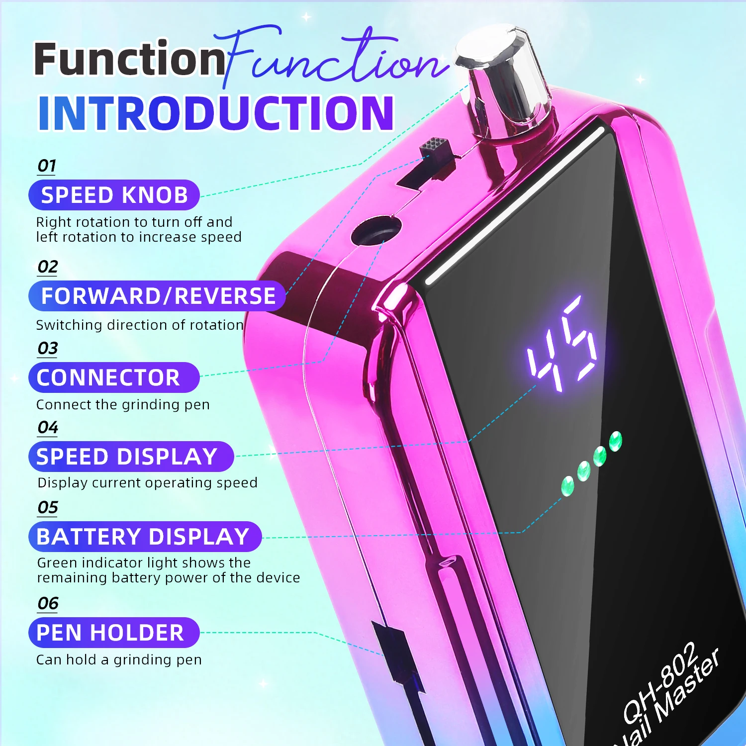 Profissional 45000rpm elétrica portátil máquina de broca do prego recarregável baixo ruído lixadeira arquivo para manicure ferramenta salão beleza