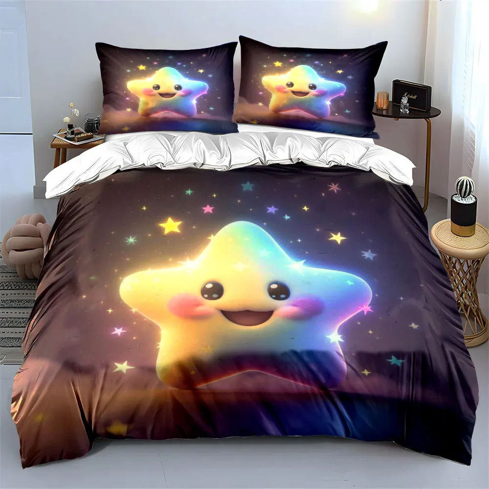 Cute smiling star shining Print Soft Comfortable Duvet Cover Bedding Set Included 1*Duvet Cover  2*Pillowcases Luxury gifts