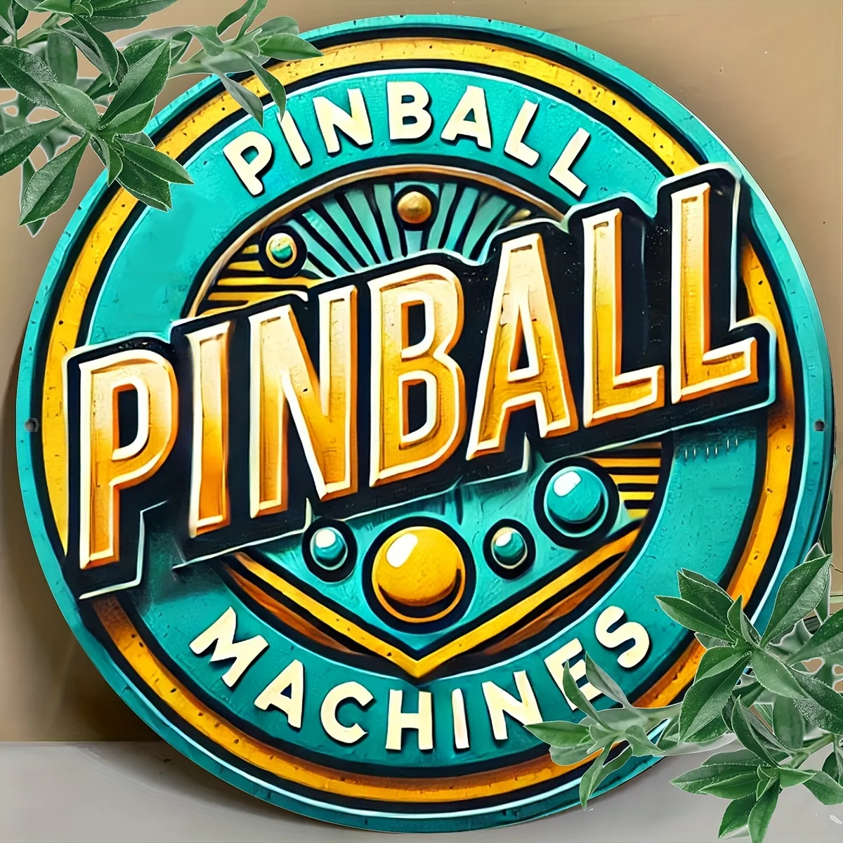 1pc of 8-Inch (7.87 X 7.87 inch) Retro-Style Round Metal Aluminum Wall Art Sign for a Pinball Machine - Perfect for Decorating B