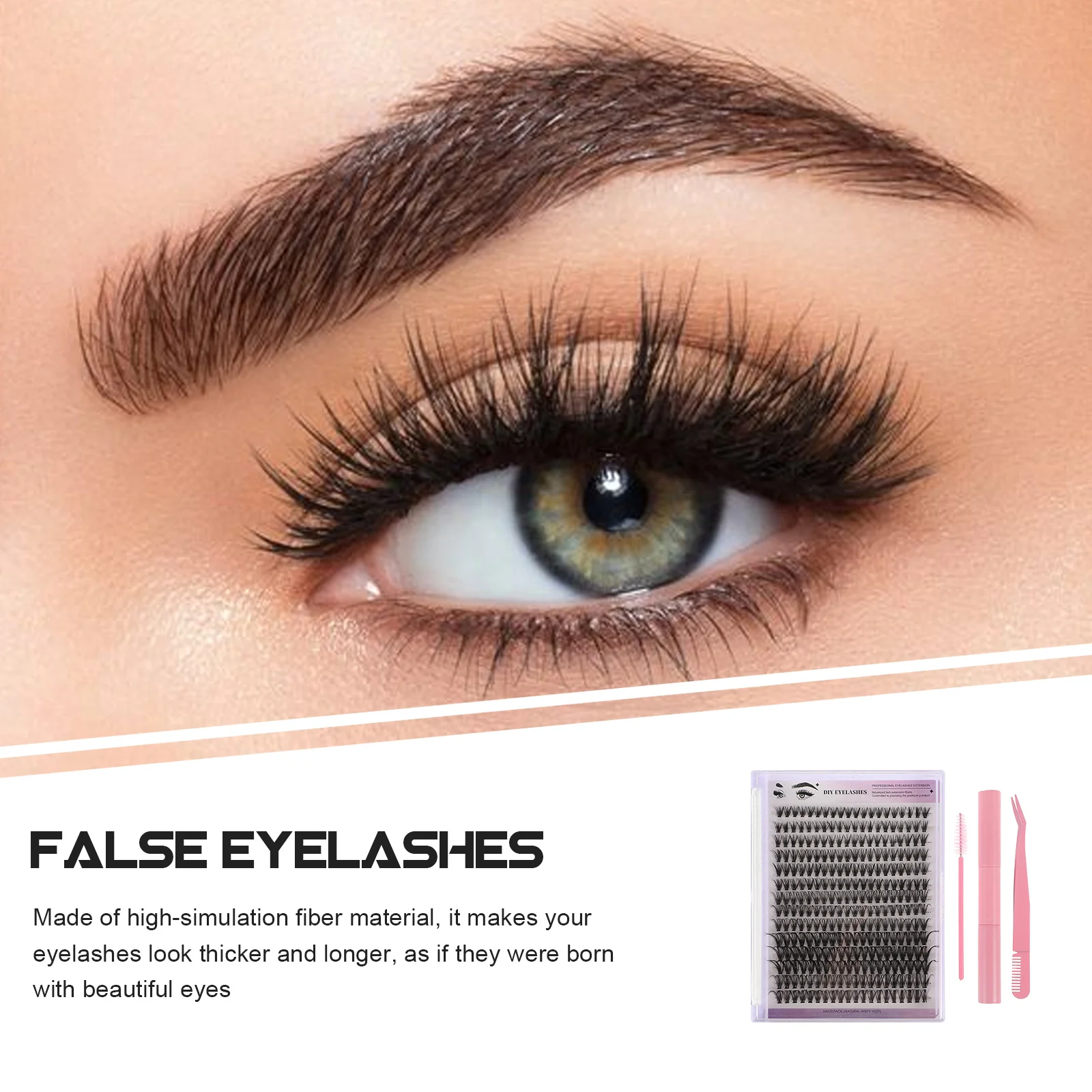 1Sets Cluster Wimpern Extensions Kit DIY Wimpern Verlängerung Werkzeuge Rosa Gebogene Pinzette Wimpern Kleber Entferner Pinsel Individuelle Lash