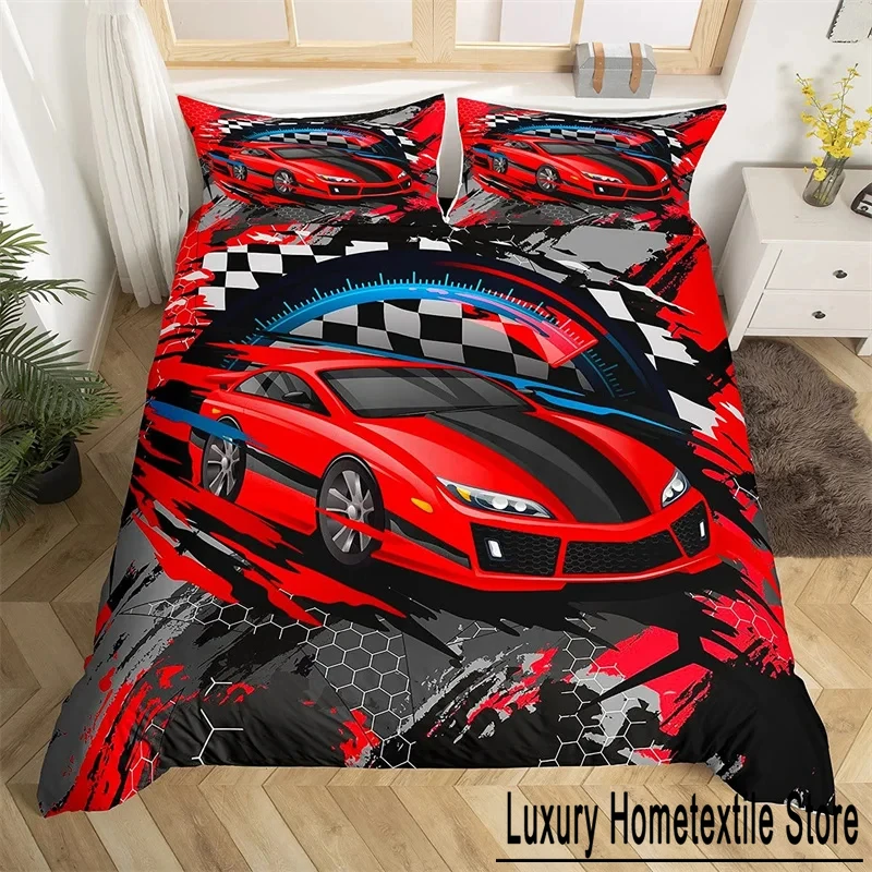 Racing Car Duvet Cover Boys Extreme Sports Game Quilt Cover Twin For Boys Microfiber Cool Speed Automobile Honeycomb Bedding Set