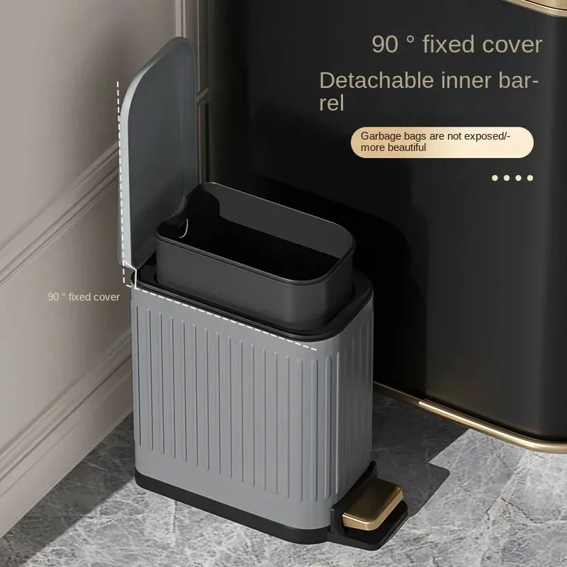 

6L Bathroom Trash Can with Lid and Inner Bucket,304 Stainless Steel Step Pedal Waste Bin,Narrow Metal Wastebasket,Toilet Garbage