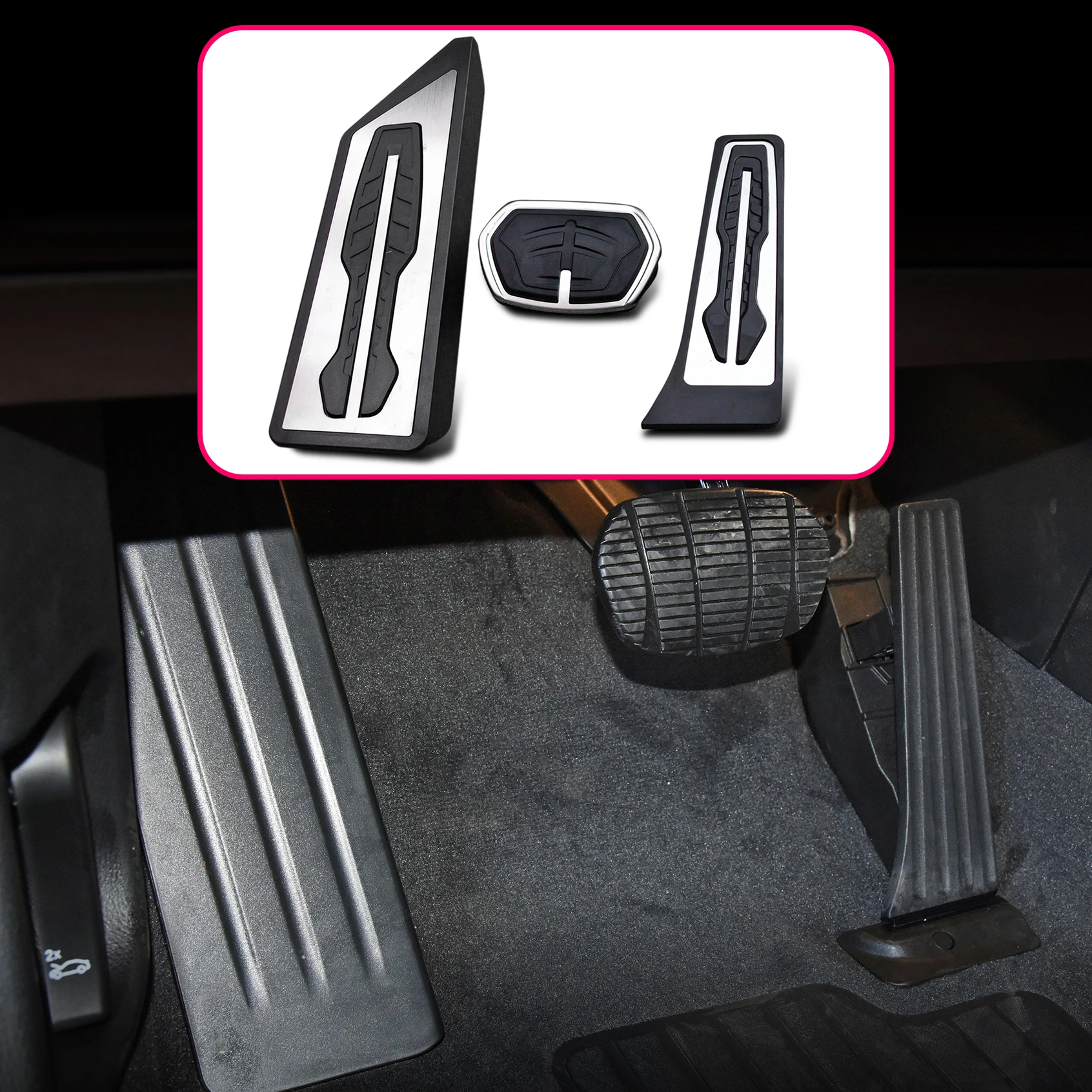 Silver Car Pedal Kit For BMW X1 X2 F48 F39 2018-2022 / 220i 218i F45 F46 2015-2021 LHD Accelerator Gas Brake Rest Pedals Cover