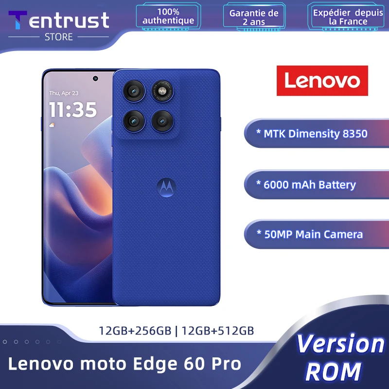 Lenovo Motorola Moto Edge 60 Pro Global ROM 5G Smartphone MTK Dimensity 8350 6.7 pouces OLED 120Hz cran 50MP Camra principale 6000mAh 90W NFC