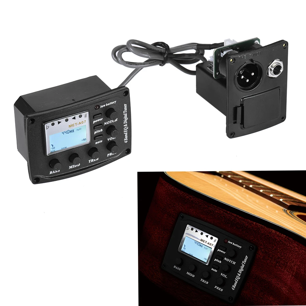 Acoustic Guitar 4-Band EQ Equalizer Tone and Volume Amplifier Preamp Piezo Pickup 6.35mm XLR LCD Display