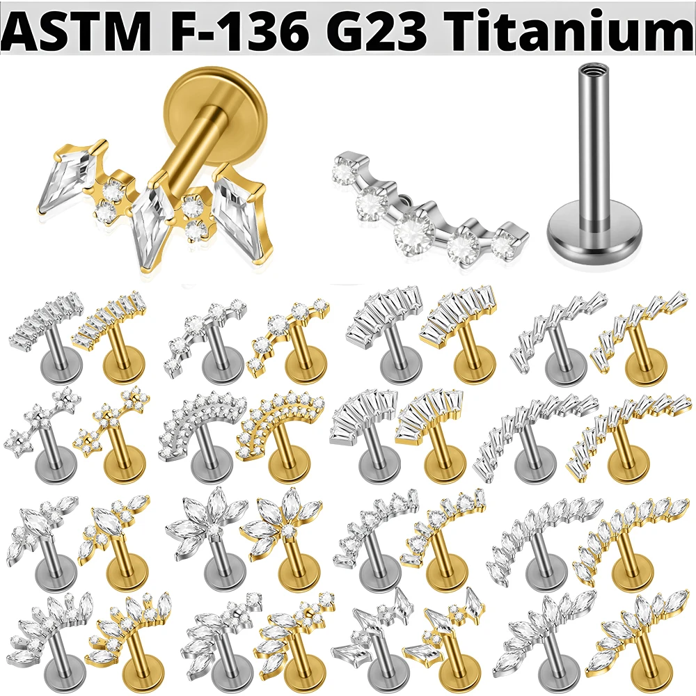 1PC G23 Solid Titanium Cartilage Earrings Stud Zirconia 16G Internally Threaded Flower Helix Ear Tragus Body Piercing Jewelry