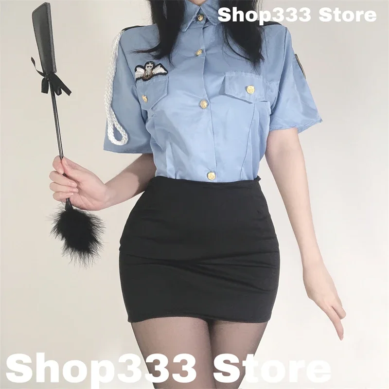 Women Blue Sexy Police Costume Female Cop Officer Uniform Halloween Fancy Party Cosplay Policewoman Stage Performance Outfit Sex