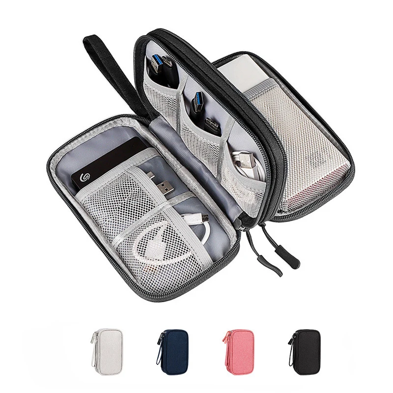 

Portable Travel Storage Bag Double Layer Usb Gadget Storage Box Wire Charger Power Battery Zipper Cosmetic Bag Set Accessories