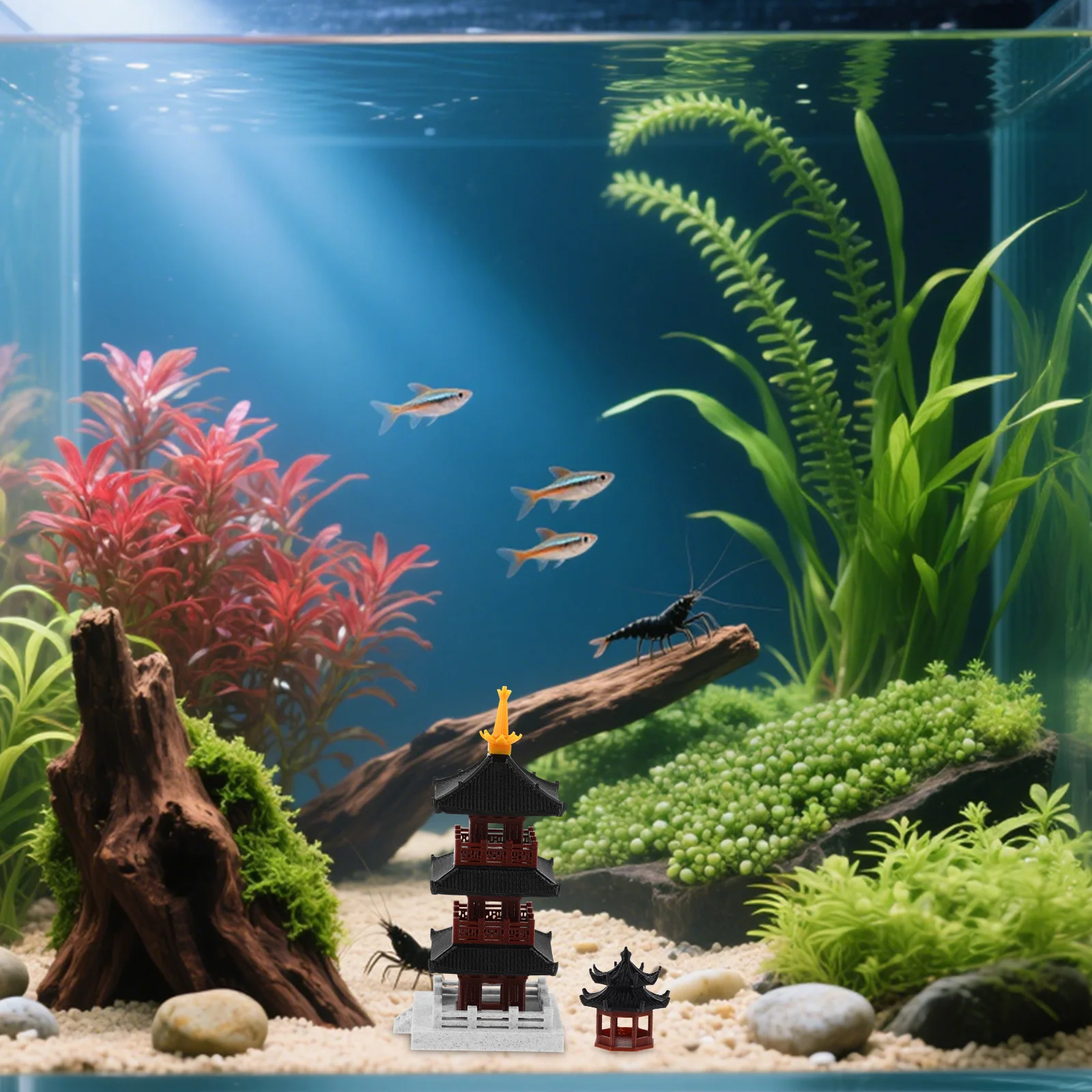 

2Pcs Chinese Ancient Pavilion Aquarium Ornaments Miniature Scenic Landscape Decorations Fish Tank Bonsai Garden Aquarium Decor