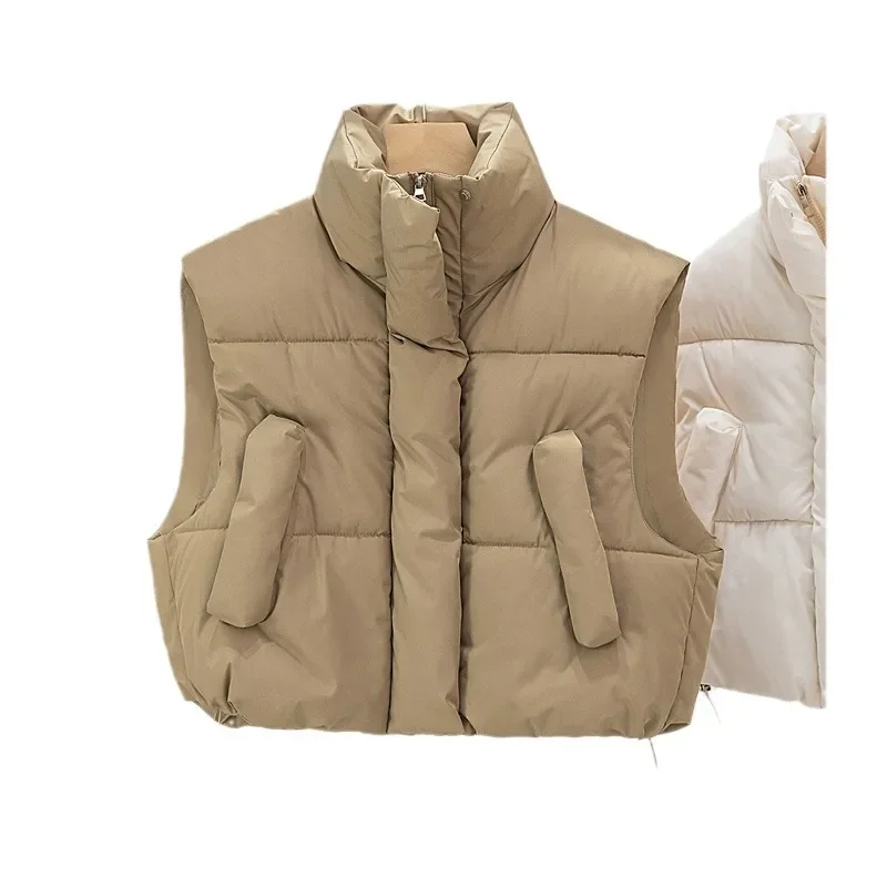 Women Warm Parkas Single Breasted Coats Autumn Winter Vest Coat Khaki High Waist Casual Vests Elegant Y2k Jackets Thick