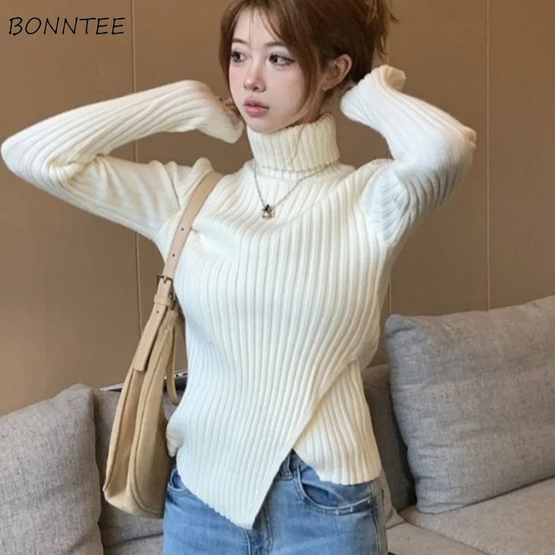 Pullovers Women Turtleneck All-match Slim Solid Fashion Warm Windproof Spring Autumn Casual Korean Style Elegant New Office Soft