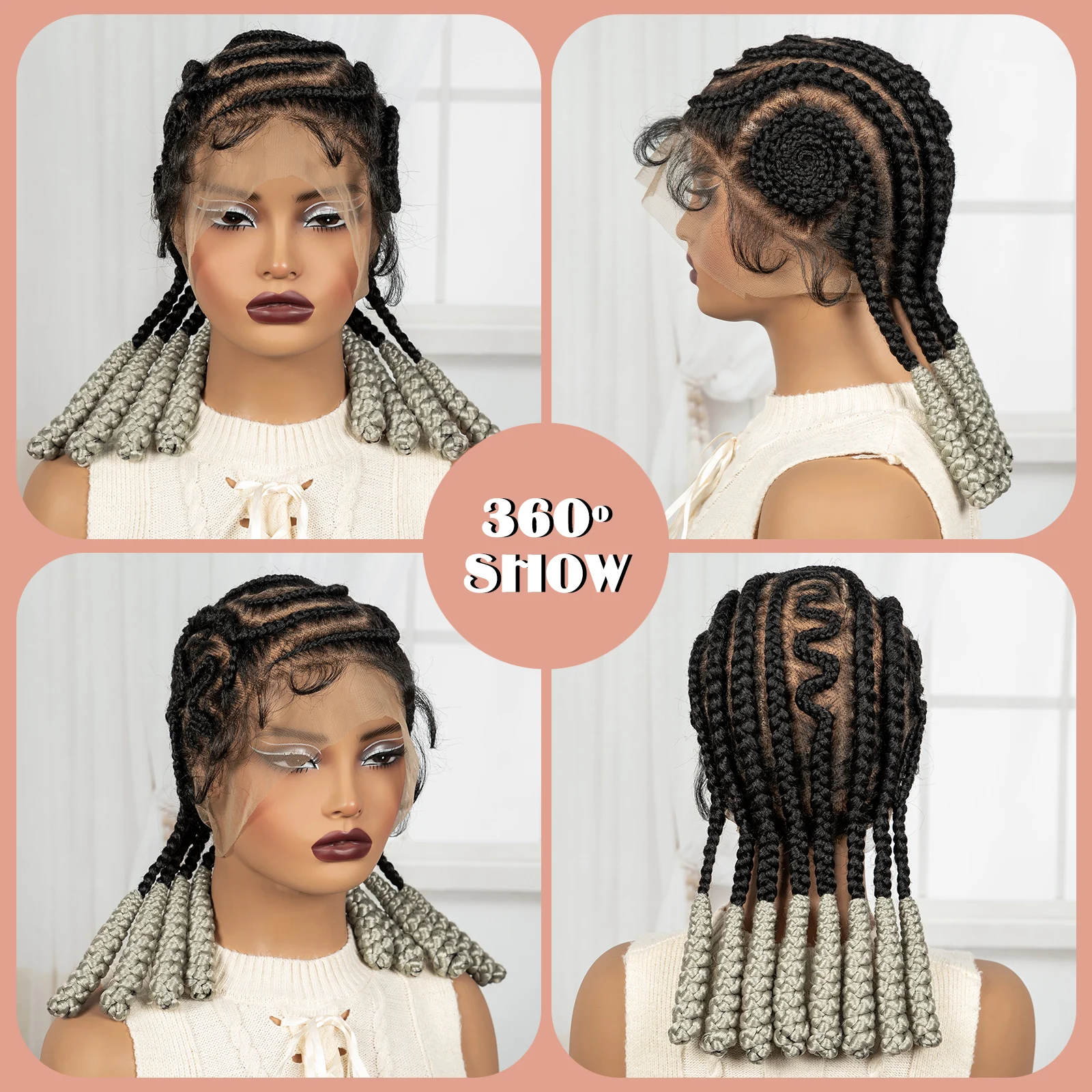 اليدوية كورنو شعر مستعار مضفر الاصطناعية كامل الدانتيل شعر مستعار مضفر الدانتيل مع شعر الطفل الدانتيل الجبهة Knotless الضفائر شعر مستعار للنساء السود