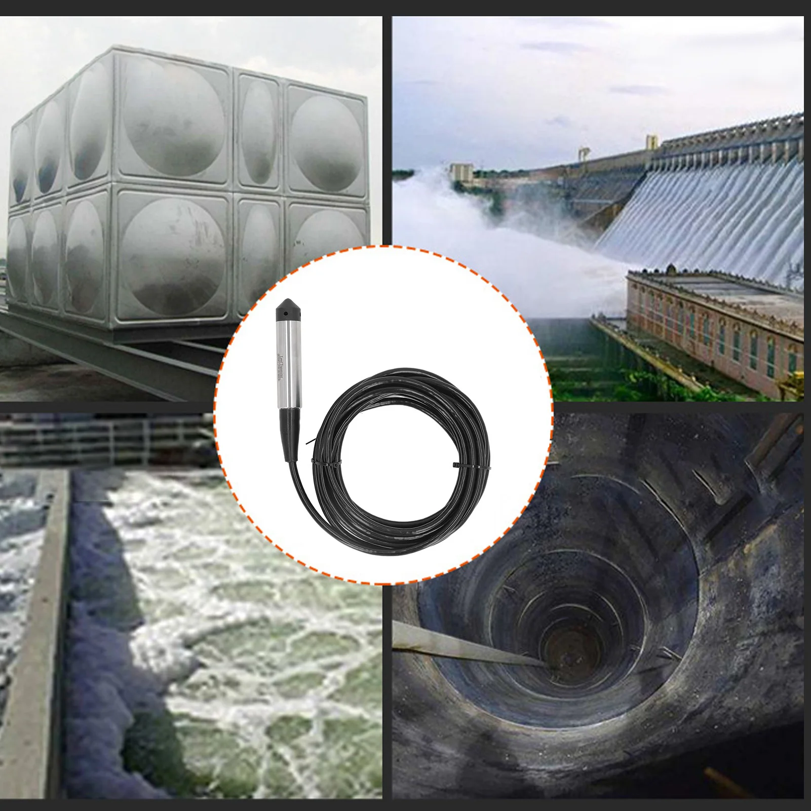 جهاز إرسال مستوى السائل جهاز إرسال مستوى السائل كاشف مستشعر المياه الغاطسة 4‐20mA DC12‐30V مسبار من الفولاذ المقاوم للصدأ